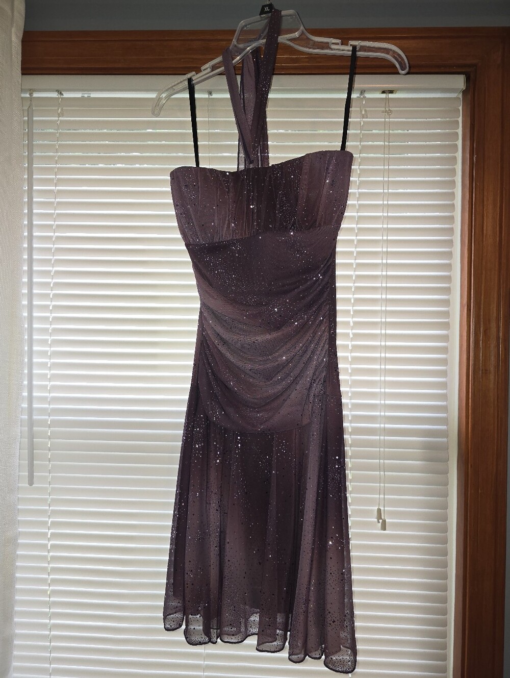 Taboo Purple Sparkle Midi Dress with Halter Neck